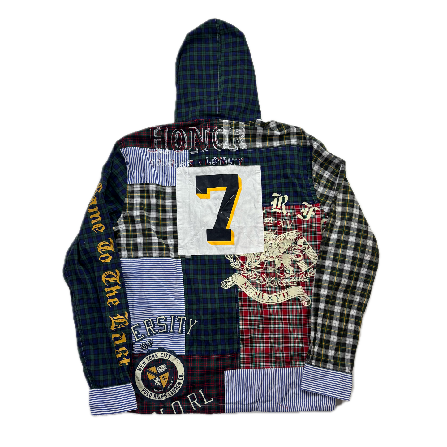 Polo Ralph Lauren Patchwork Plaid Hooded Varsity Shirt - M