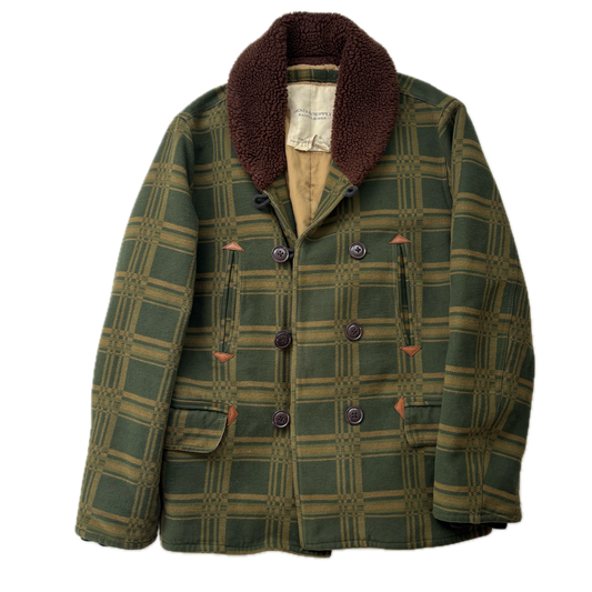 Ralph Lauren Denim Supply Green Jacquard Pattern Sherpa Collar Jacket - L