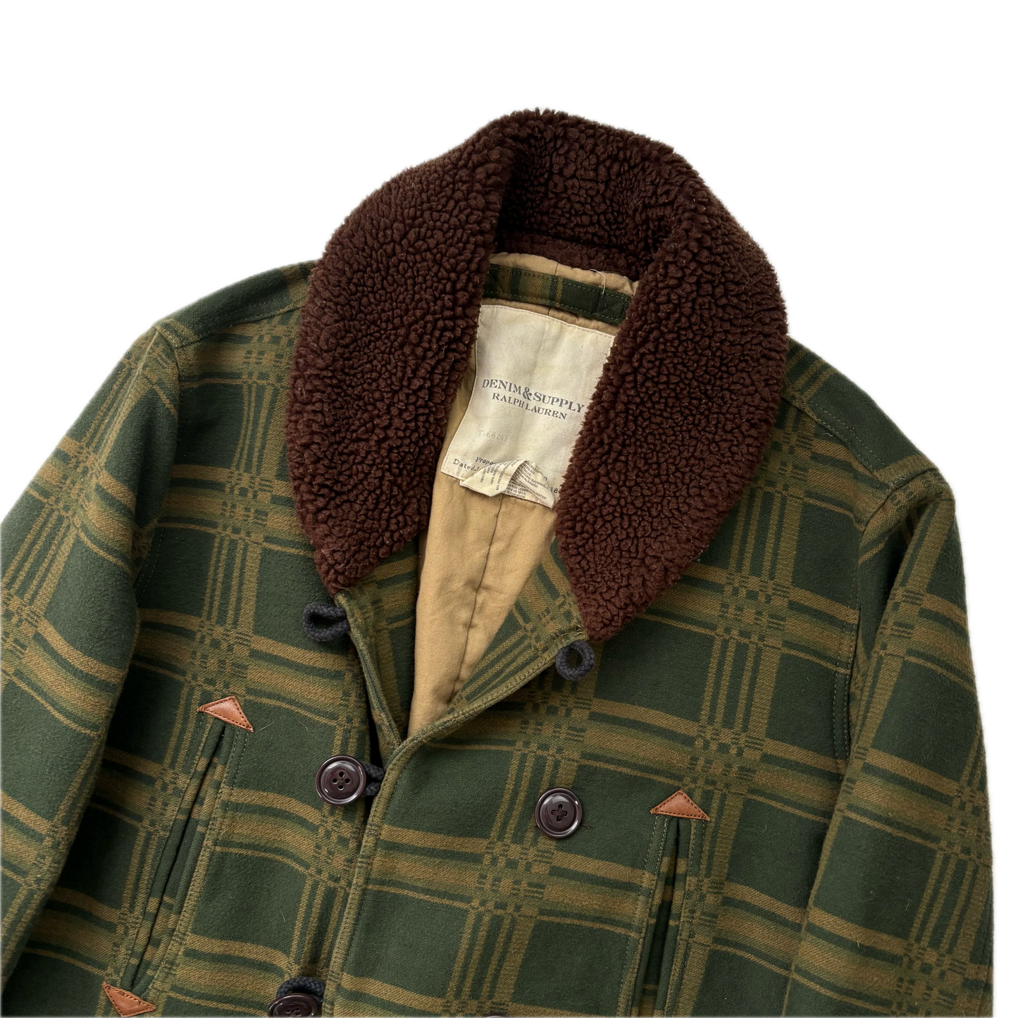 Ralph Lauren Denim Supply Green Jacquard Pattern Sherpa Collar Jacket - L