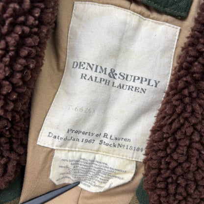 Ralph Lauren Denim Supply Green Jacquard Pattern Sherpa Collar Jacket - L
