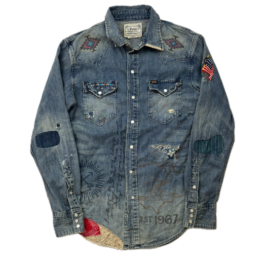 Polo Ralph Lauren Cowboy Painted Distressed Denim Shirt - S