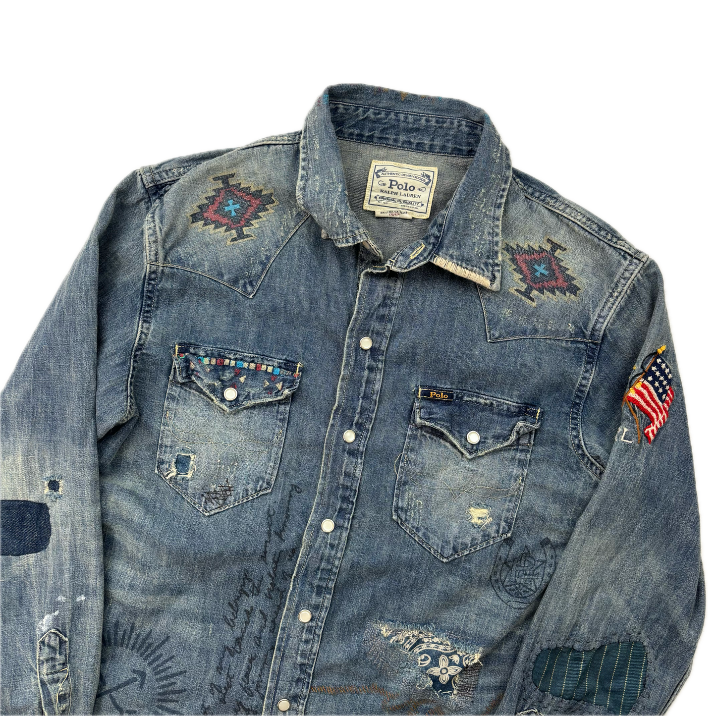Polo Ralph Lauren Cowboy Painted Distressed Denim Shirt - S