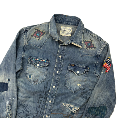 Polo Ralph Lauren Cowboy Painted Distressed Denim Shirt - S
