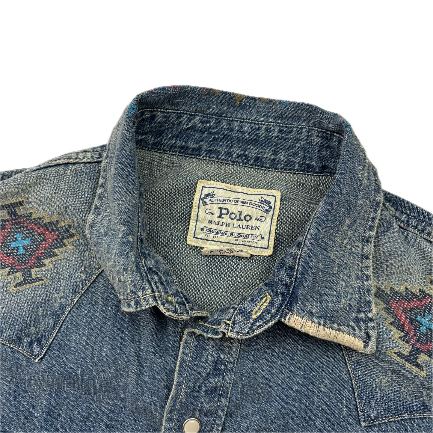 Polo Ralph Lauren Cowboy Painted Distressed Denim Shirt - S