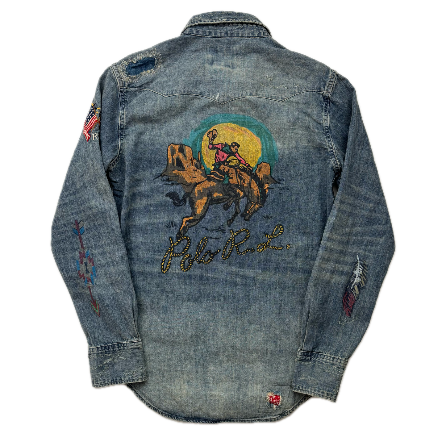 Polo Ralph Lauren Cowboy Painted Distressed Denim Shirt - S