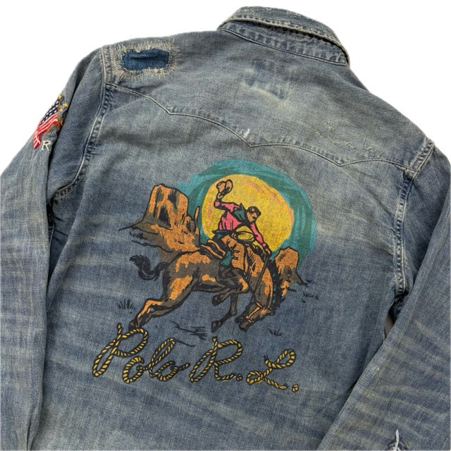 Polo Ralph Lauren Cowboy Painted Distressed Denim Shirt - S