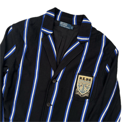 Polo Ralph Lauren Black Blue White Striped Crest Rowing Sports Jacket Blazer - L