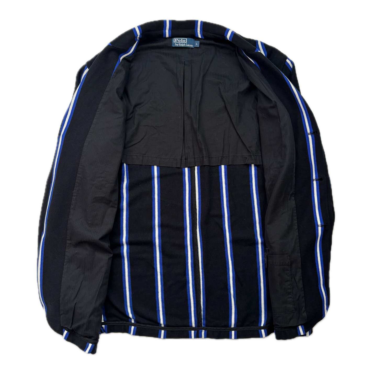 Polo Ralph Lauren Black Blue White Striped Crest Rowing Sports Jacket Blazer - L