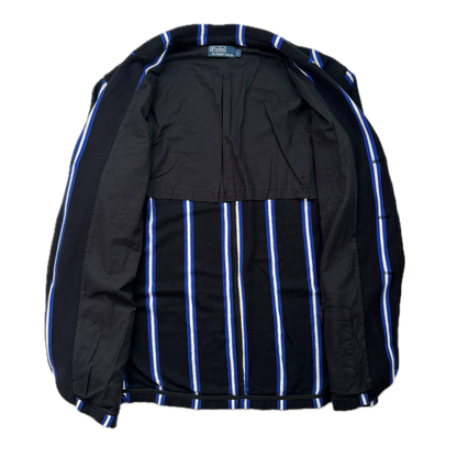 Polo Ralph Lauren Black Blue White Striped Crest Rowing Sports Jacket Blazer - L