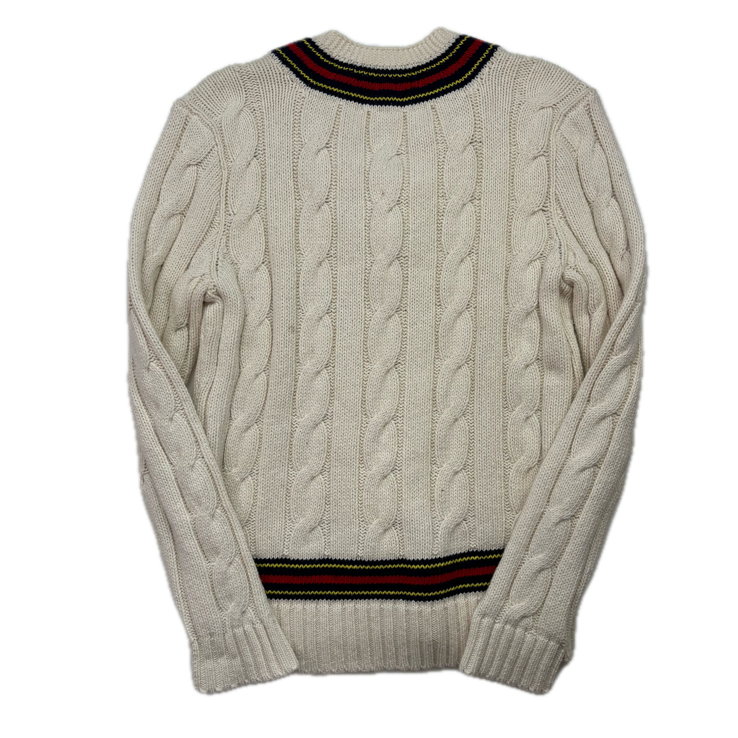 Polo Ralph Lauren Cream Cricket Navy Red Jumper Cableknit (Cotton Cashmere)- M