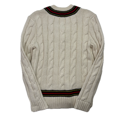 Polo Ralph Lauren Cream Cricket Navy Red Jumper Cableknit (Cotton Cashmere)- M