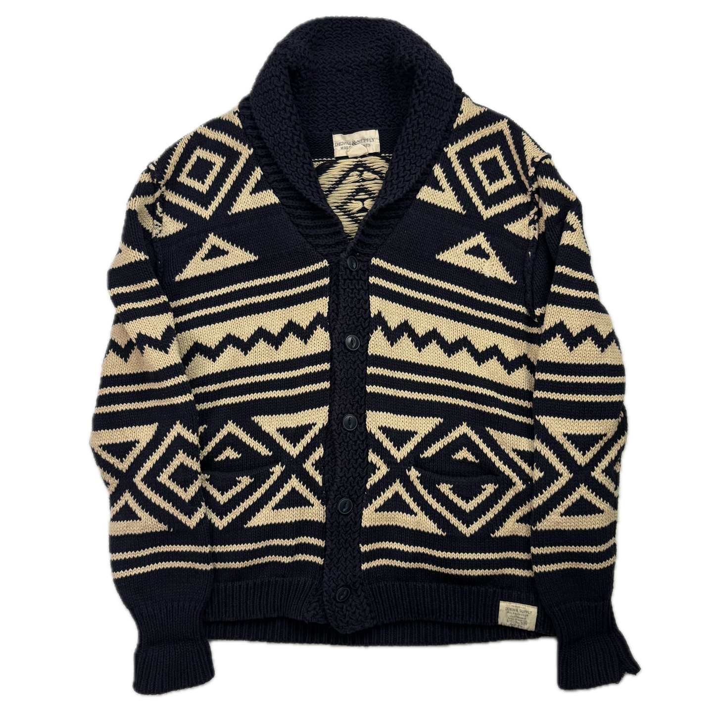 Denim & Supply Navy Beige Aztec Cardigan - L