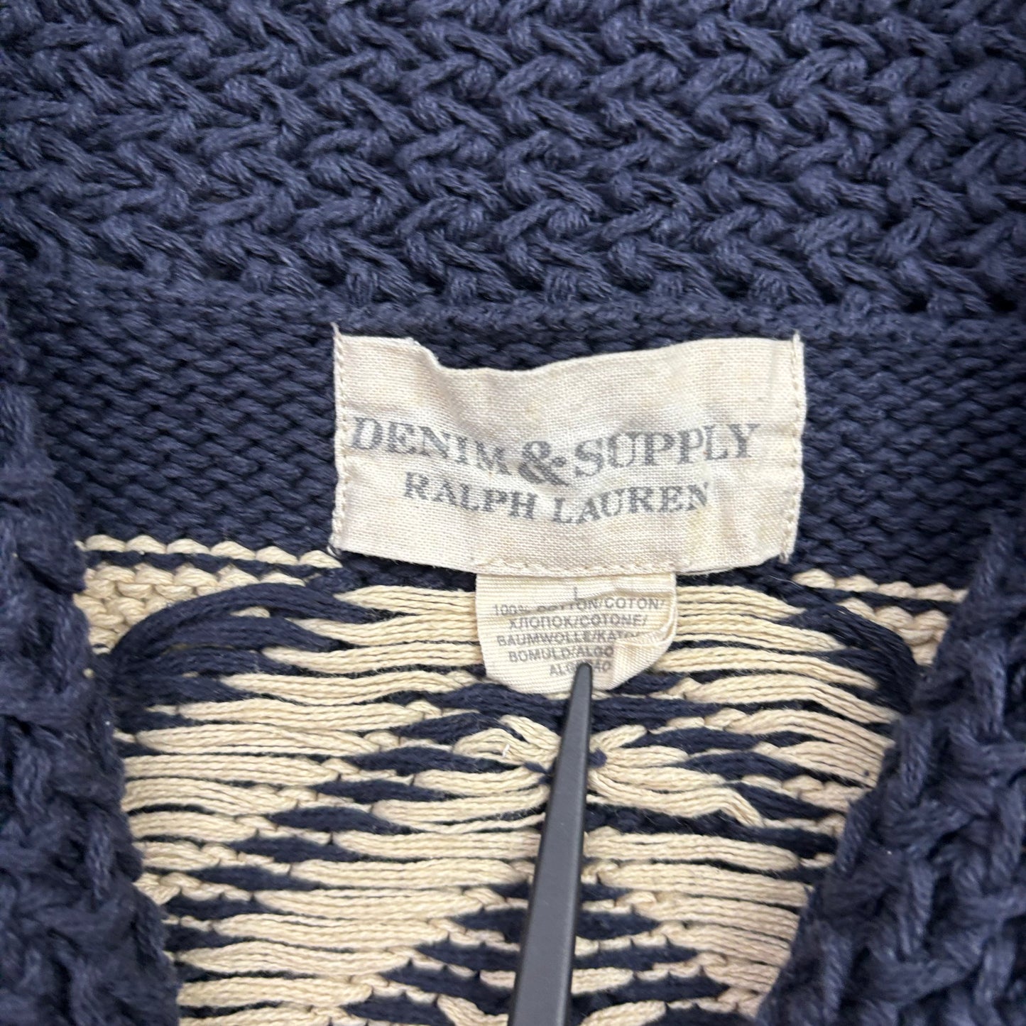 Denim & Supply Navy Beige Aztec Cardigan - L