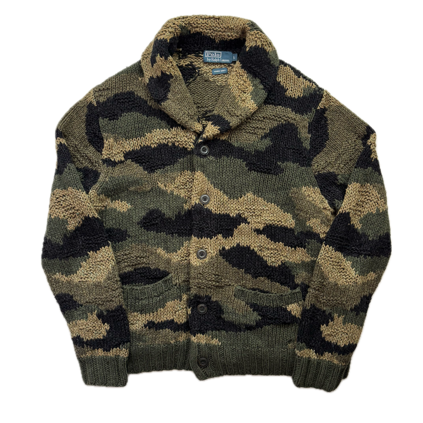 Polo Ralph Lauren Green Camo Hand Knit Cardigan (Cotton Blend) - L