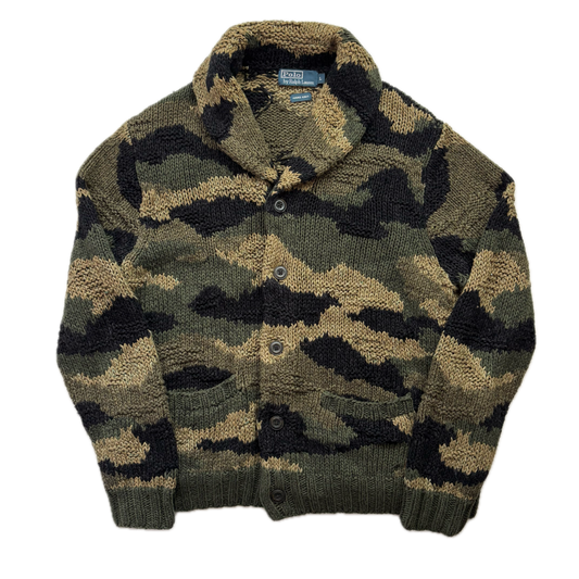 Polo Ralph Lauren Green Camo Hand Knit Cardigan (Cotton Blend) - L