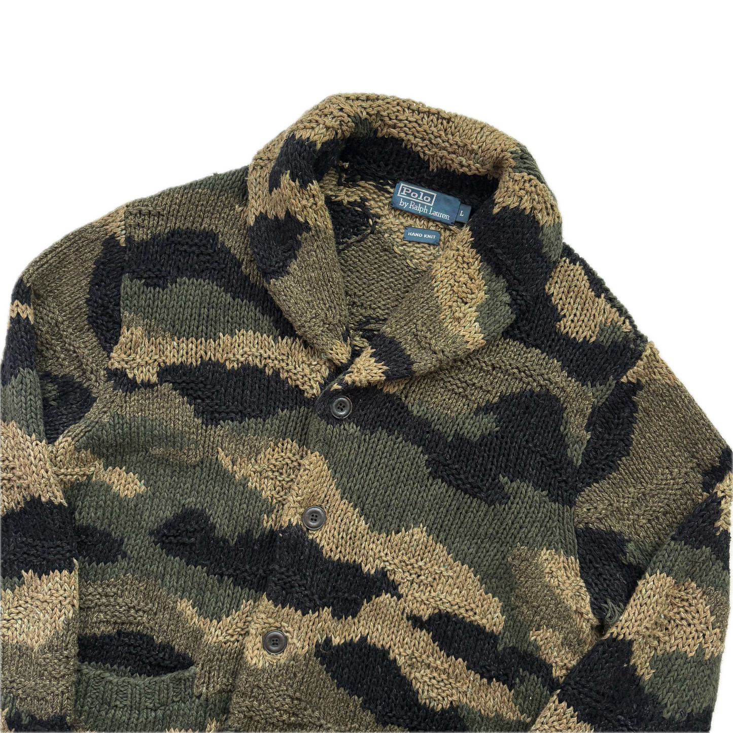 Polo Ralph Lauren Green Camo Hand Knit Cardigan (Cotton Blend) - L