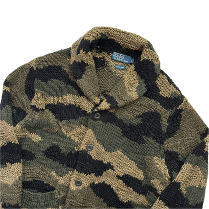 Polo Ralph Lauren Green Camo Hand Knit Cardigan (Cotton Blend) - L