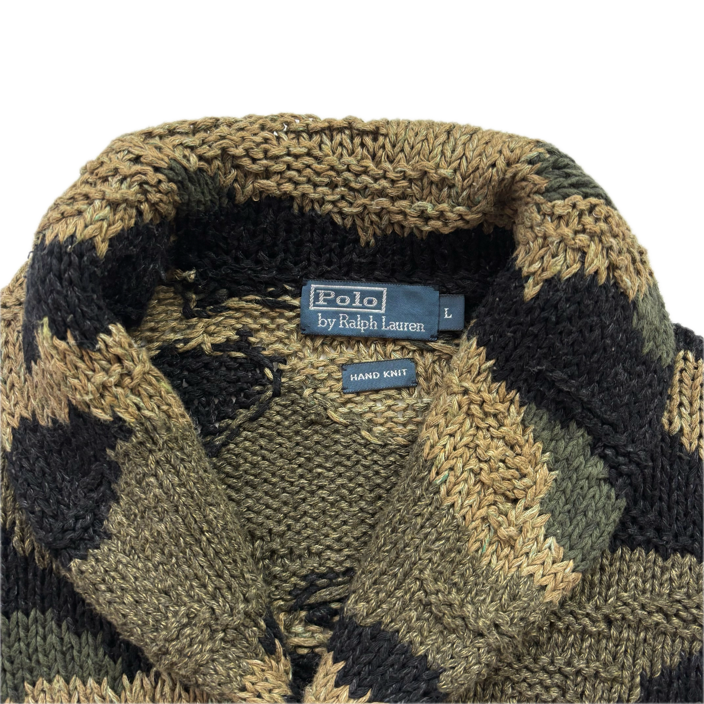 Polo Ralph Lauren Green Camo Hand Knit Cardigan (Cotton Blend) - L