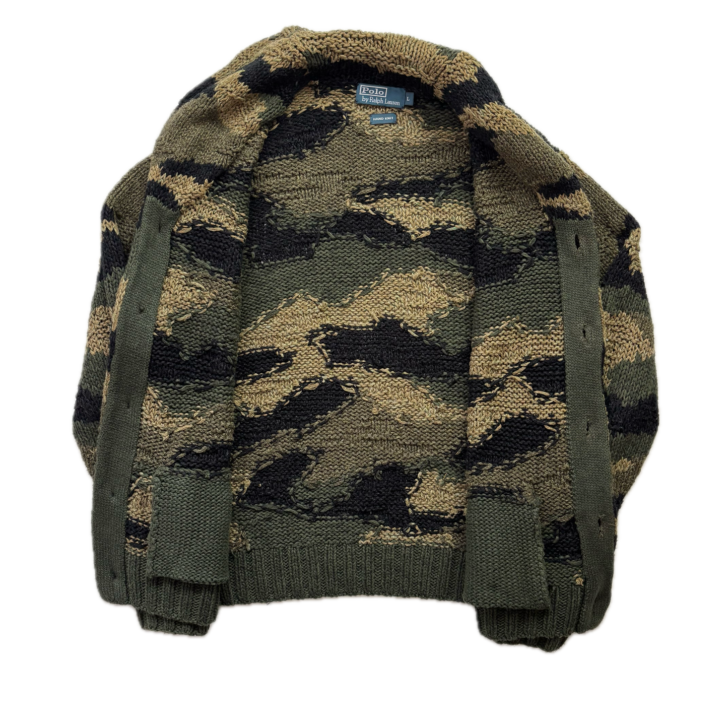 Polo Ralph Lauren Green Camo Hand Knit Cardigan (Cotton Blend) - L