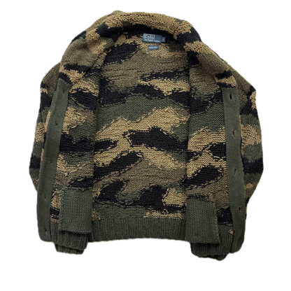 Polo Ralph Lauren Green Camo Hand Knit Cardigan (Cotton Blend) - L
