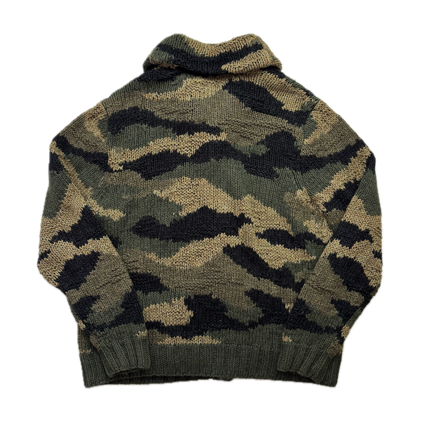 Polo Ralph Lauren Green Camo Hand Knit Cardigan (Cotton Blend) - L