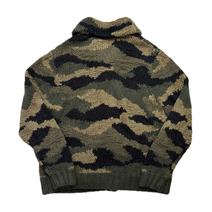 Polo Ralph Lauren Green Camo Hand Knit Cardigan (Cotton Blend) - L