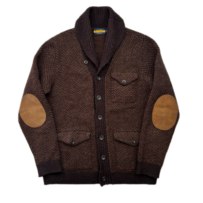 Rugby Ralph Lauren Brown Herringbone Cardigan (Wool) - L