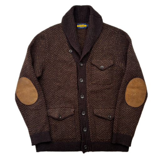 Rugby Ralph Lauren Brown Herringbone Cardigan (Wool) - L
