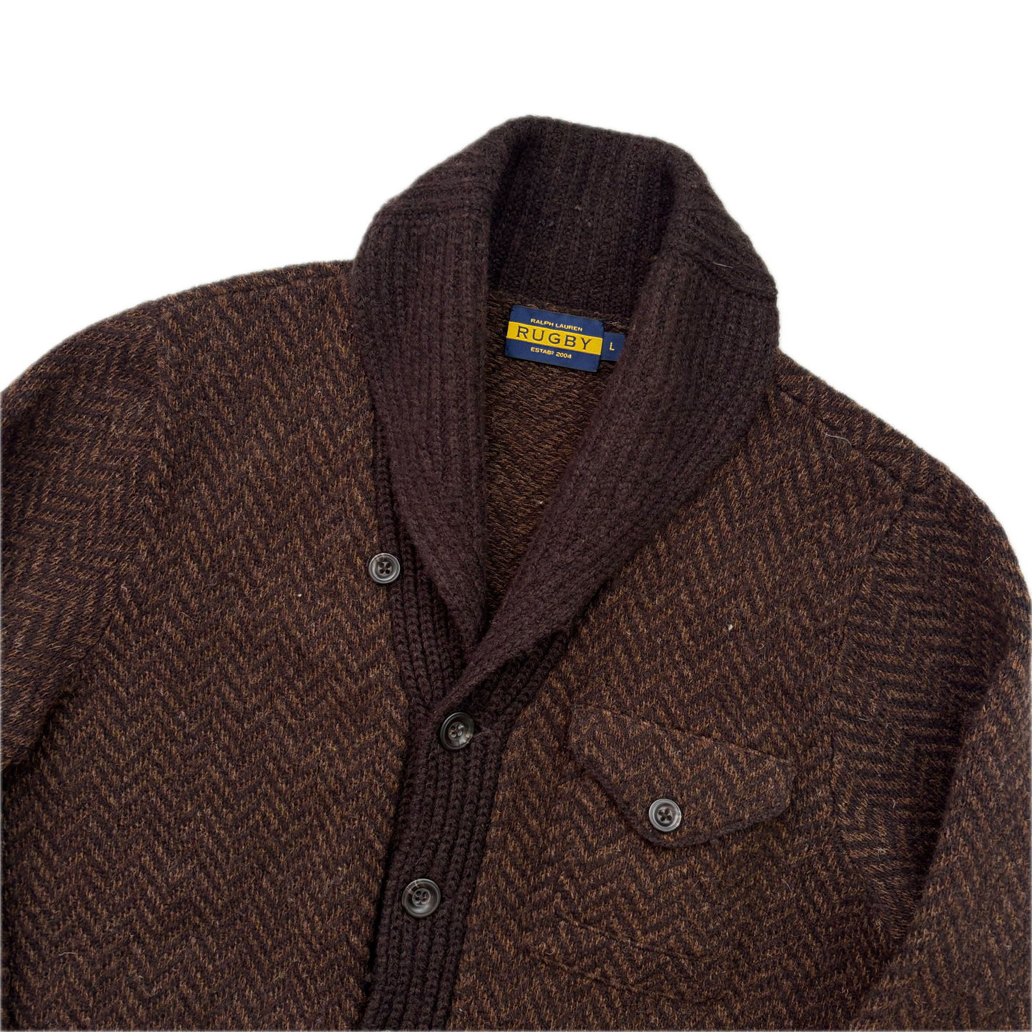 Rugby Ralph Lauren Brown Herringbone Cardigan (Wool) - L