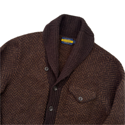 Rugby Ralph Lauren Brown Herringbone Cardigan (Wool) - L