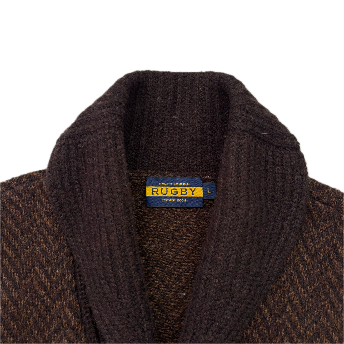 Rugby Ralph Lauren Brown Herringbone Cardigan (Wool) - L