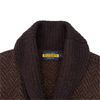 Rugby Ralph Lauren Brown Herringbone Cardigan (Wool) - L