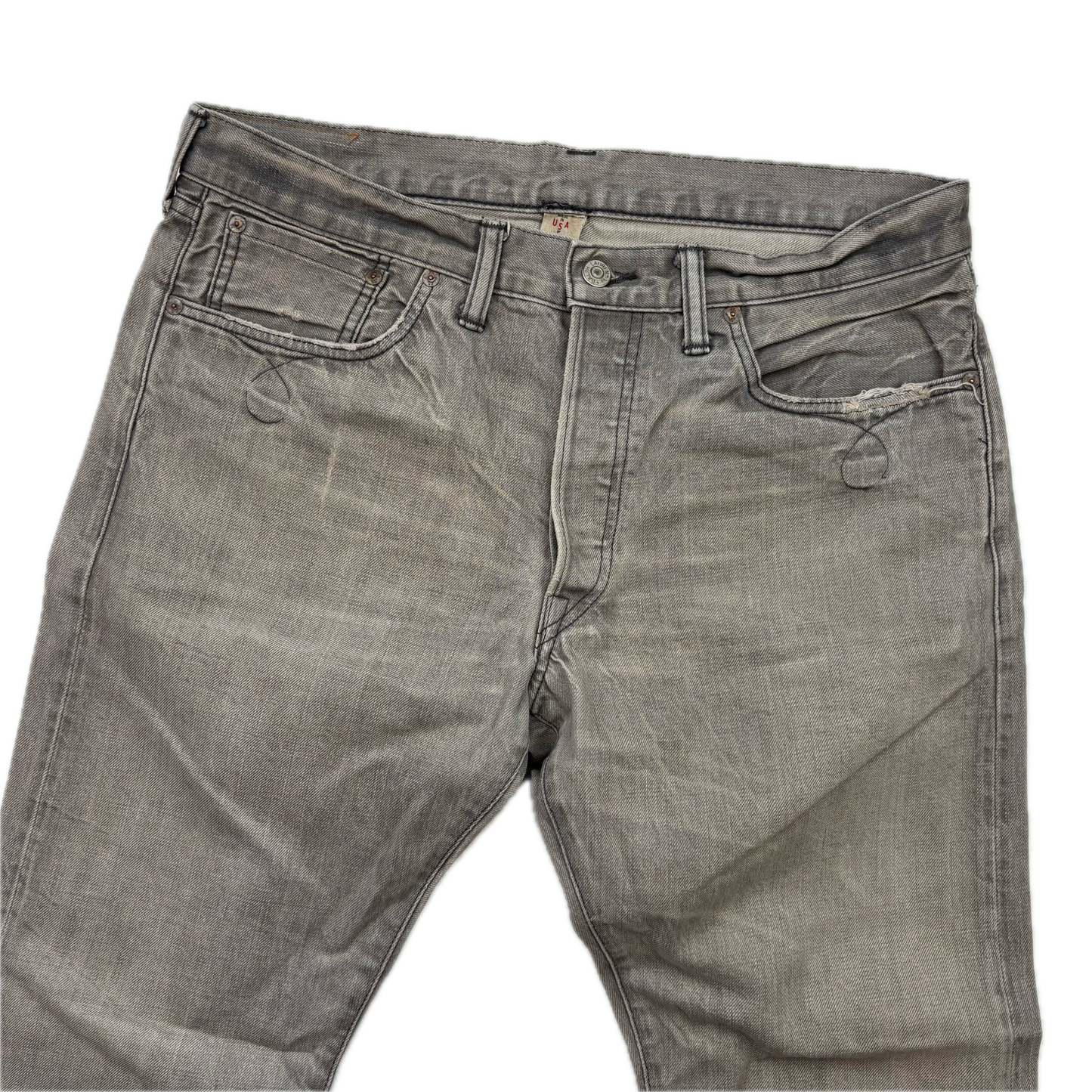 RRL Ralph Lauren Grey Jeans Slim Boot Cut Japanese Woven Selvage Denim - 34x31