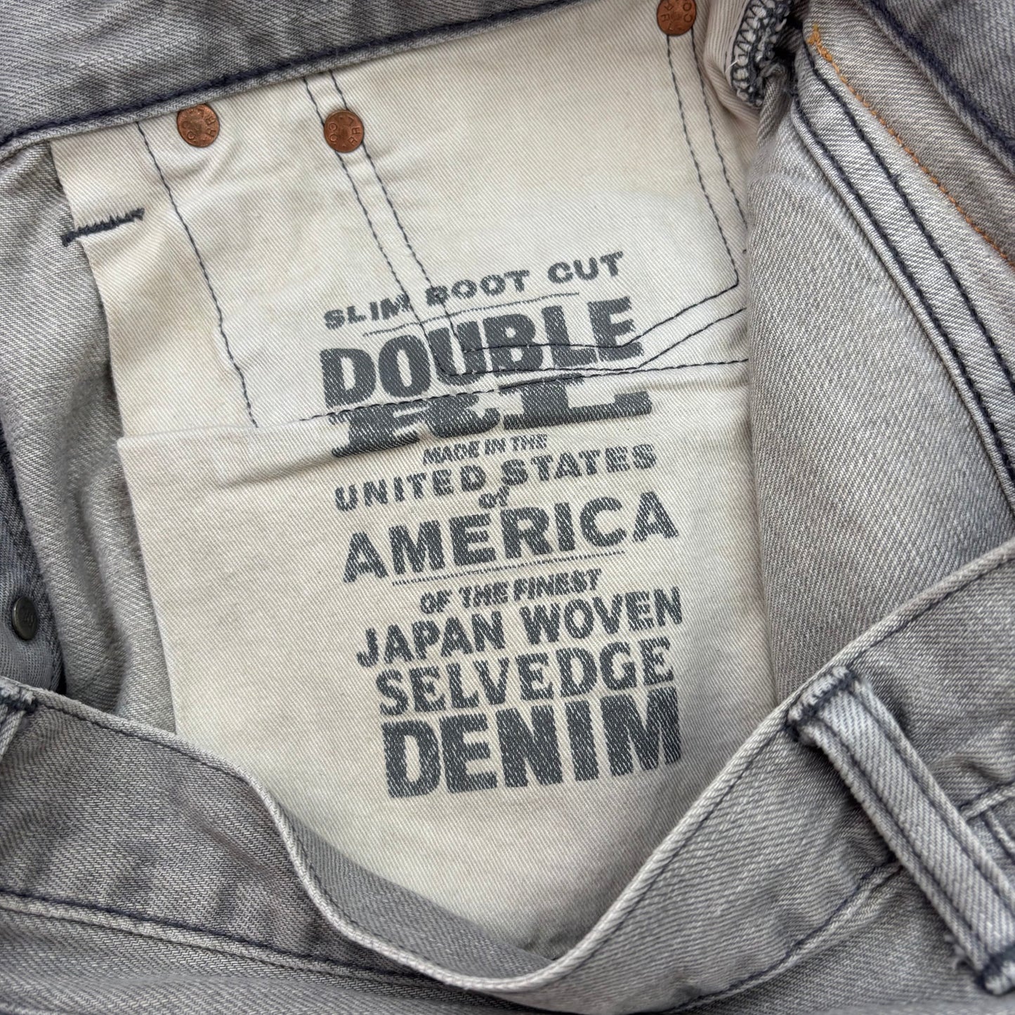 RRL Ralph Lauren Grey Jeans Slim Boot Cut Japanese Woven Selvage Denim - 34x31