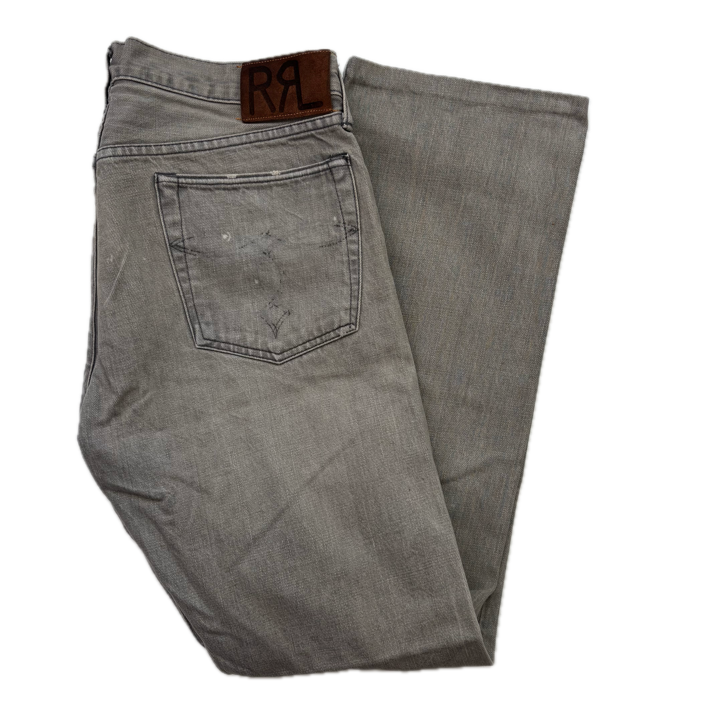RRL Ralph Lauren Grey Jeans Slim Boot Cut Japanese Woven Selvage Denim - 34x31