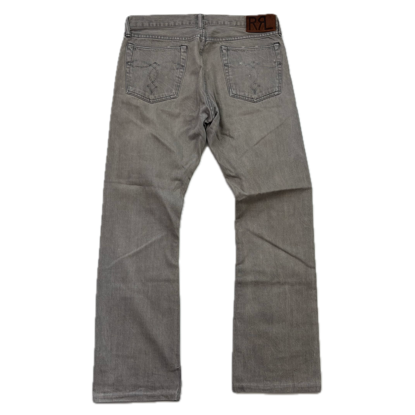 RRL Ralph Lauren Grey Jeans Slim Boot Cut Japanese Woven Selvage Denim - 34x31