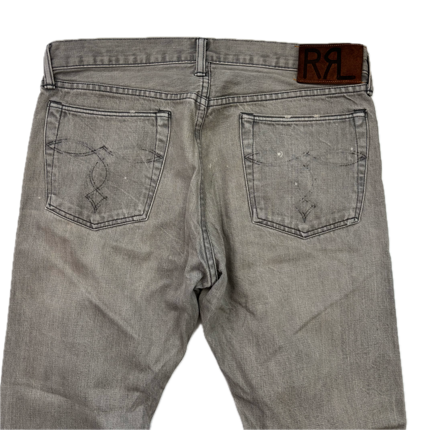 RRL Ralph Lauren Grey Jeans Slim Boot Cut Japanese Woven Selvage Denim - 34x31