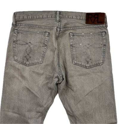 RRL Ralph Lauren Grey Jeans Slim Boot Cut Japanese Woven Selvage Denim - 34x31