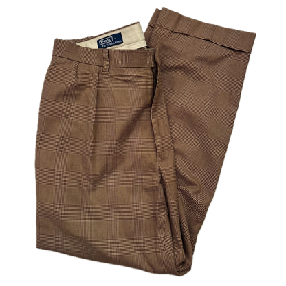 Polo Ralph Lauren Brown Glen Plaid Dress Pants Preppy (Cotton) - 36/30