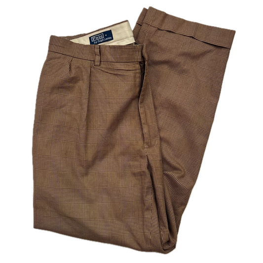 Polo Ralph Lauren Brown Glen Plaid Dress Pants Preppy (Cotton) - 36/30
