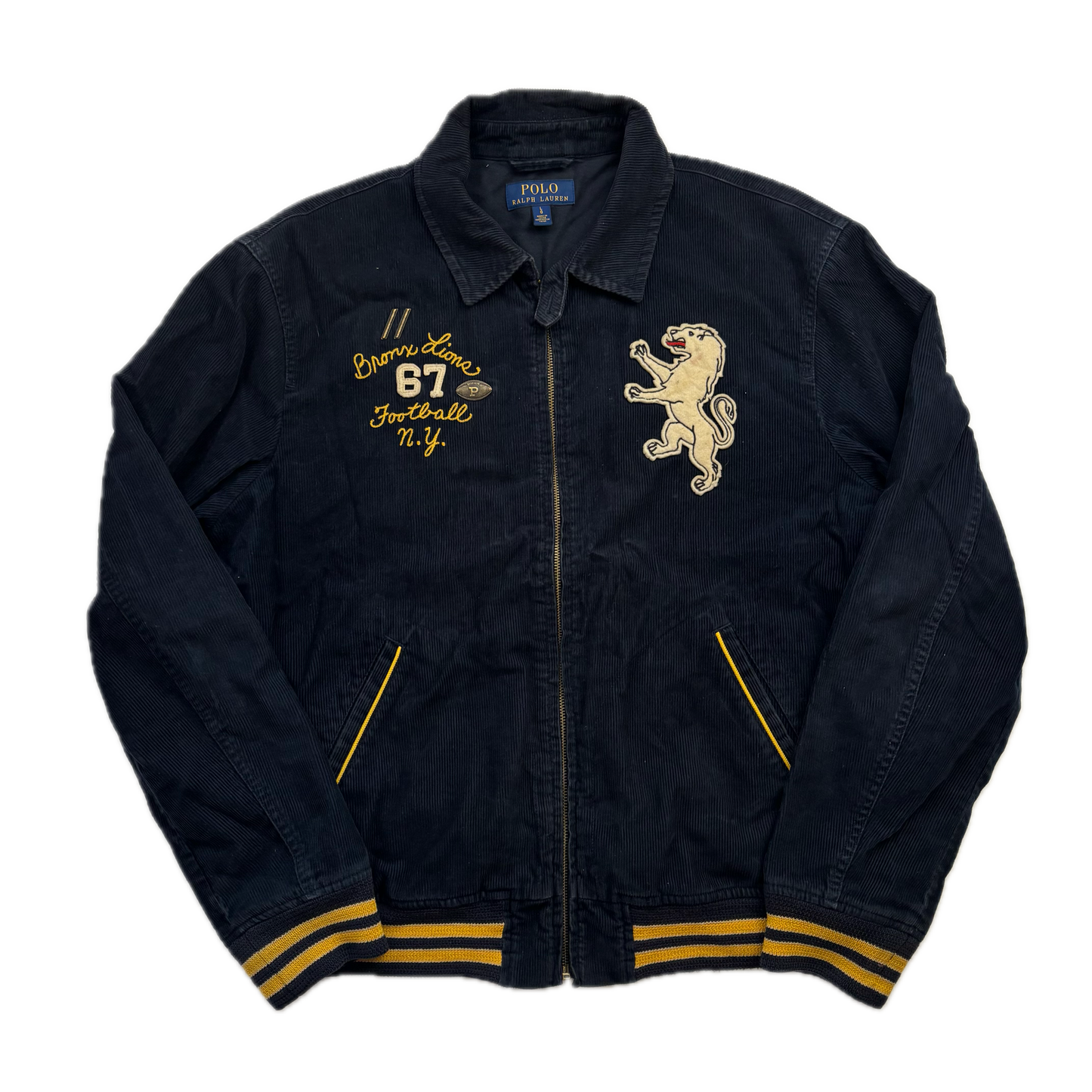 Navy Corduroy Varsity Bronx Lions Letterman Jacket - L