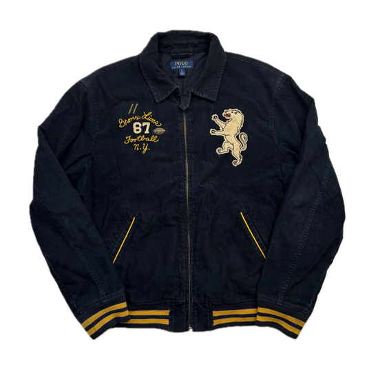 Navy Corduroy Varsity Bronx Lions Letterman Jacket - L