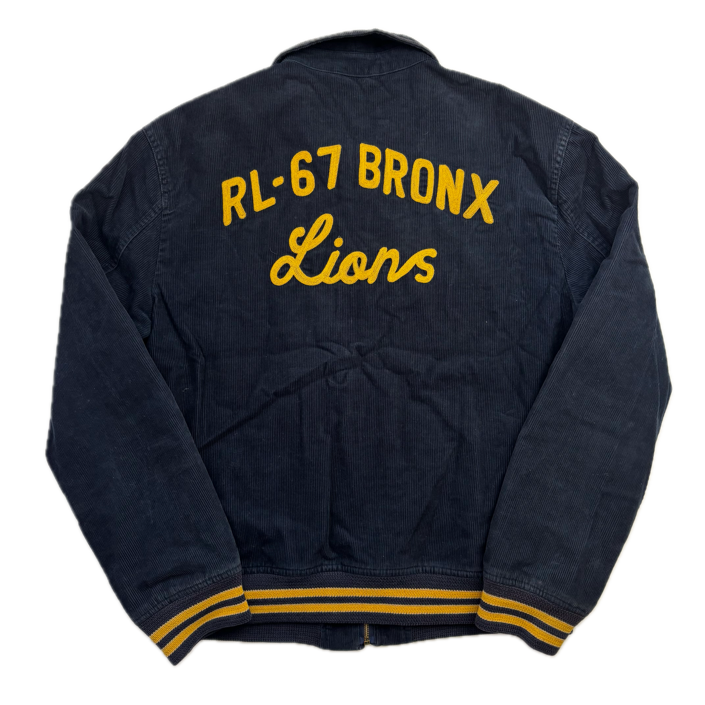 Navy Corduroy Varsity Bronx Lions Letterman Jacket - L