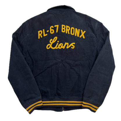 Navy Corduroy Varsity Bronx Lions Letterman Jacket - L