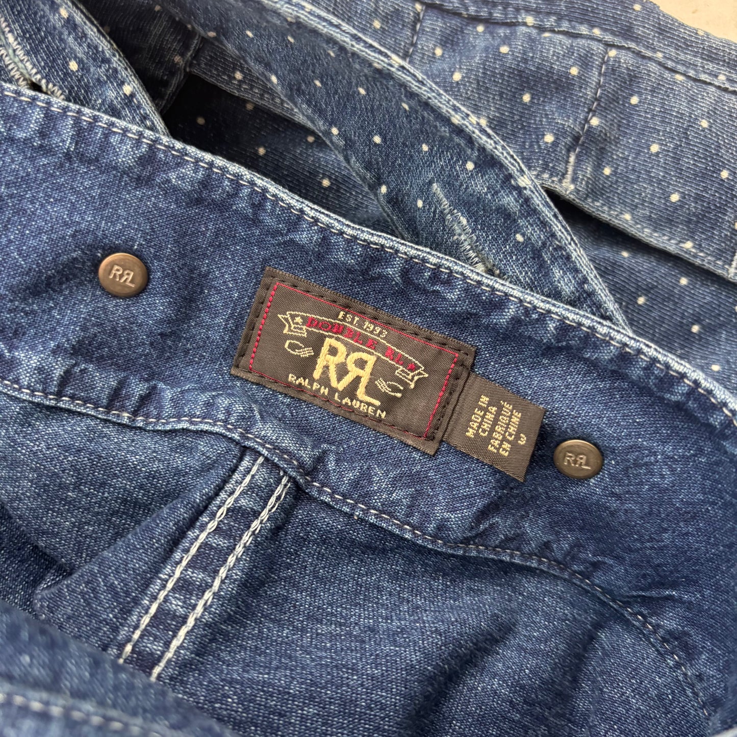 RRL Blue Polka Dot Dungarees Overalls - M