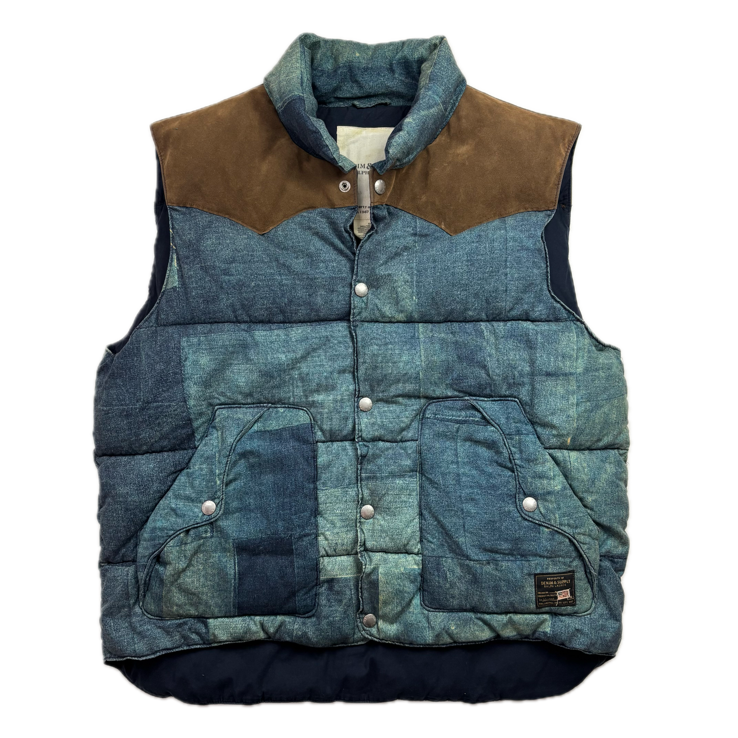Denim & Supply Patchwork Denim Print Western Gilet - XXL
