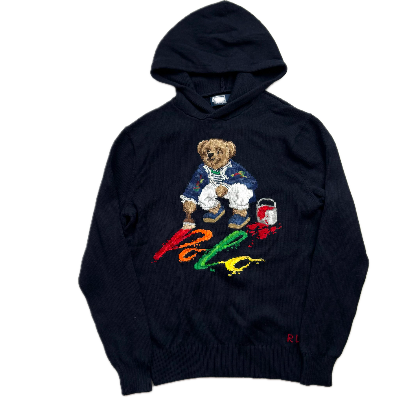 Polo Ralph Lauren Navy Blue Bear Hoodie Painting - S