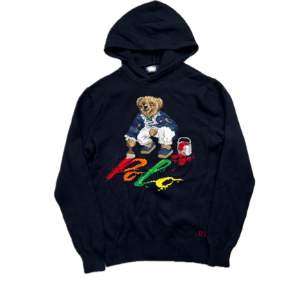 Polo Ralph Lauren Navy Blue Bear Hoodie Painting - S