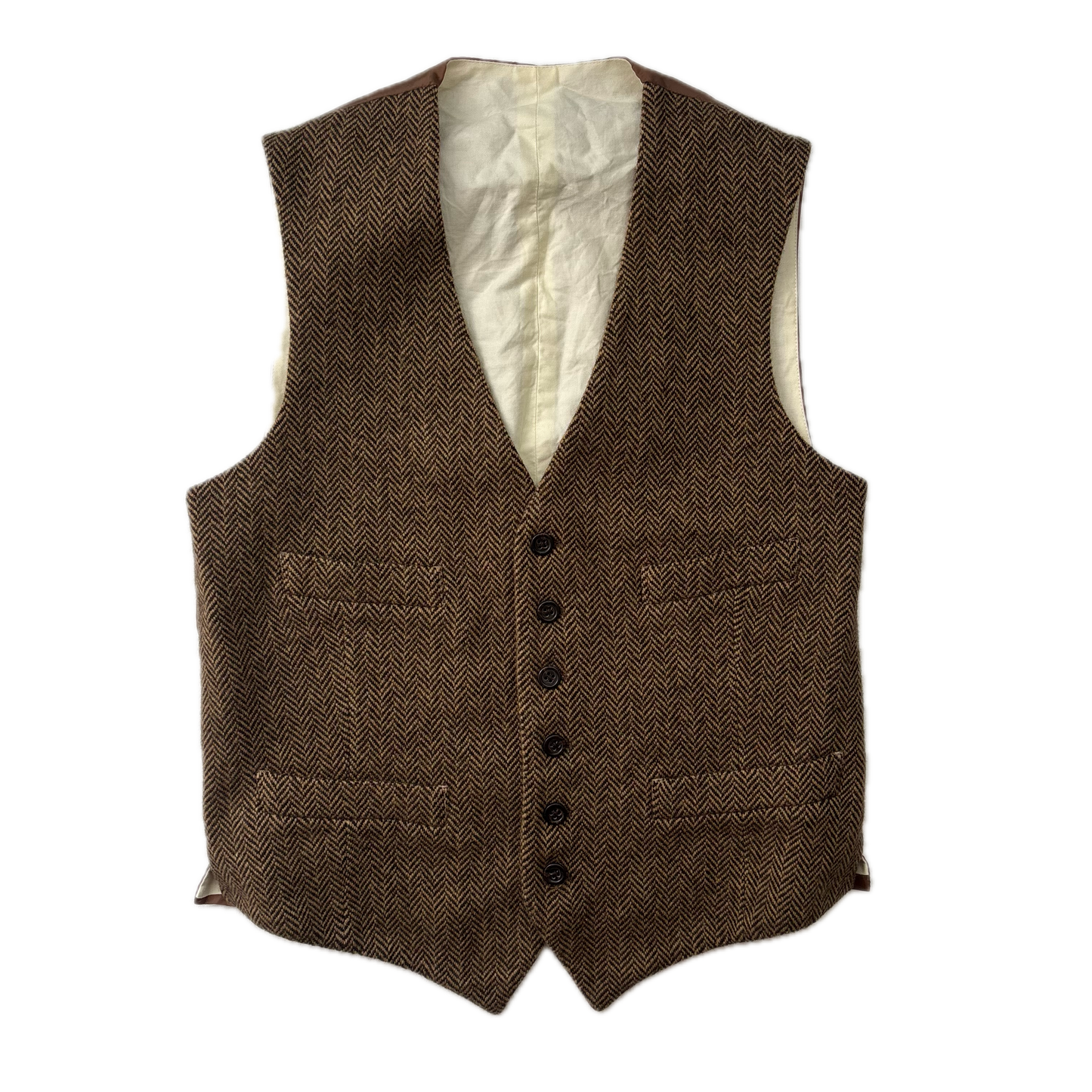 Polo Ralph Lauren Brown Herringbone Waistcoat (Wool Blend) - 38R