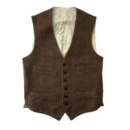 Polo Ralph Lauren Brown Herringbone Waistcoat (Wool Blend) - 38R